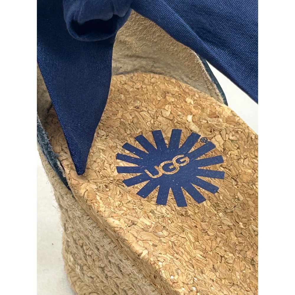UGG Navy Blue Espadrille Wedge Sandals Ankle Tie Zipper 1011181 Womens 7.5 - Picture 7 of 11